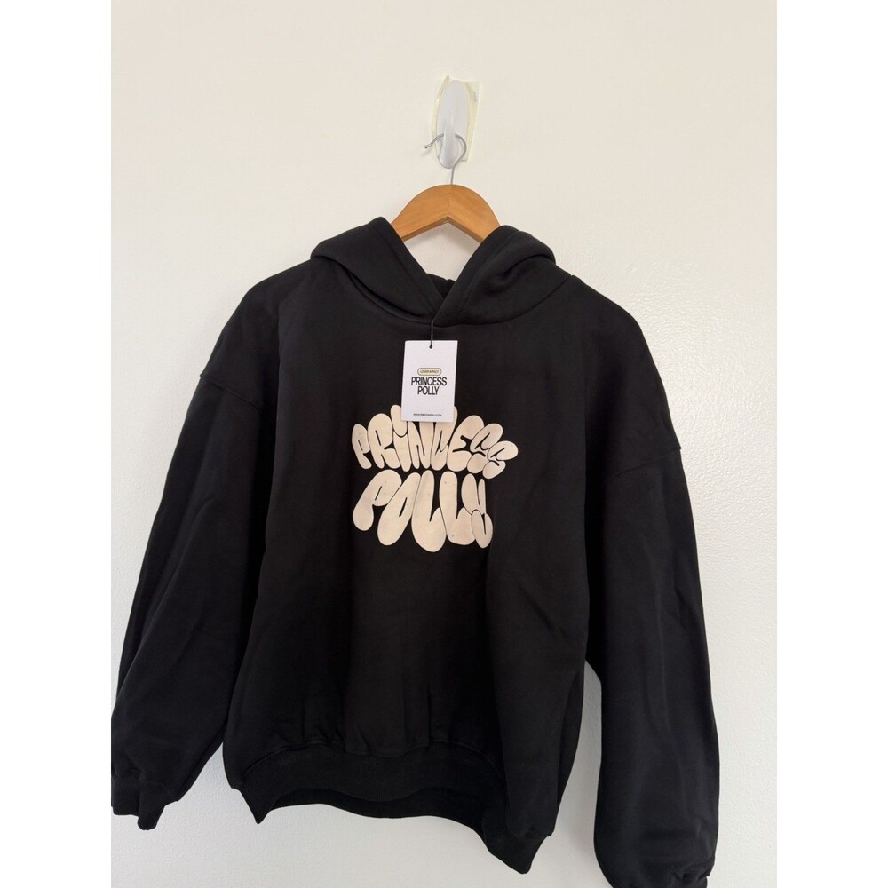 NWT Princess Polly Brand Logo Hoodie Women’s Size 4 Black 3D Graphic